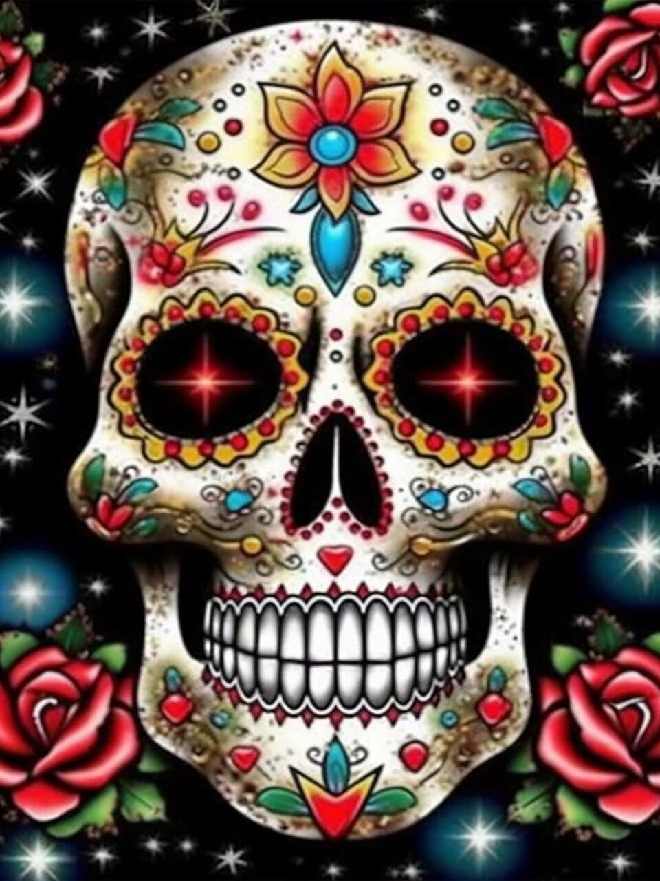 5D Diamond Painting Rose Skeleton Full Drill Paint with Diamond Art Kits for Adults, DIY Skull Flower Painting by Number Kits Cross Stitch Rhinestone Wall Home Decor 30x40cm (12"x16")